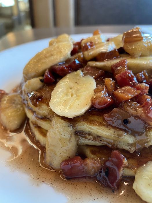 Bourbon bacon banana pancakes