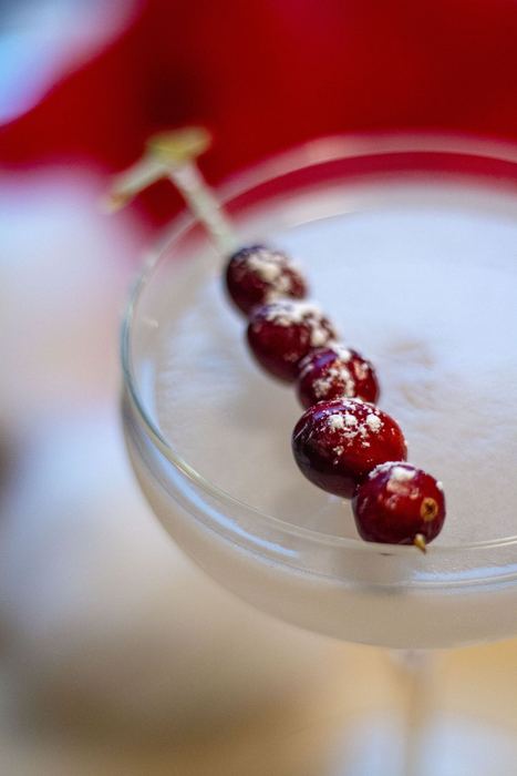Sugared cranberries on a winter cocktail